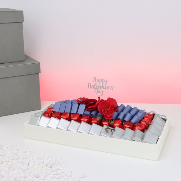 Happy valentine's day decorated chocolate medium leather tray