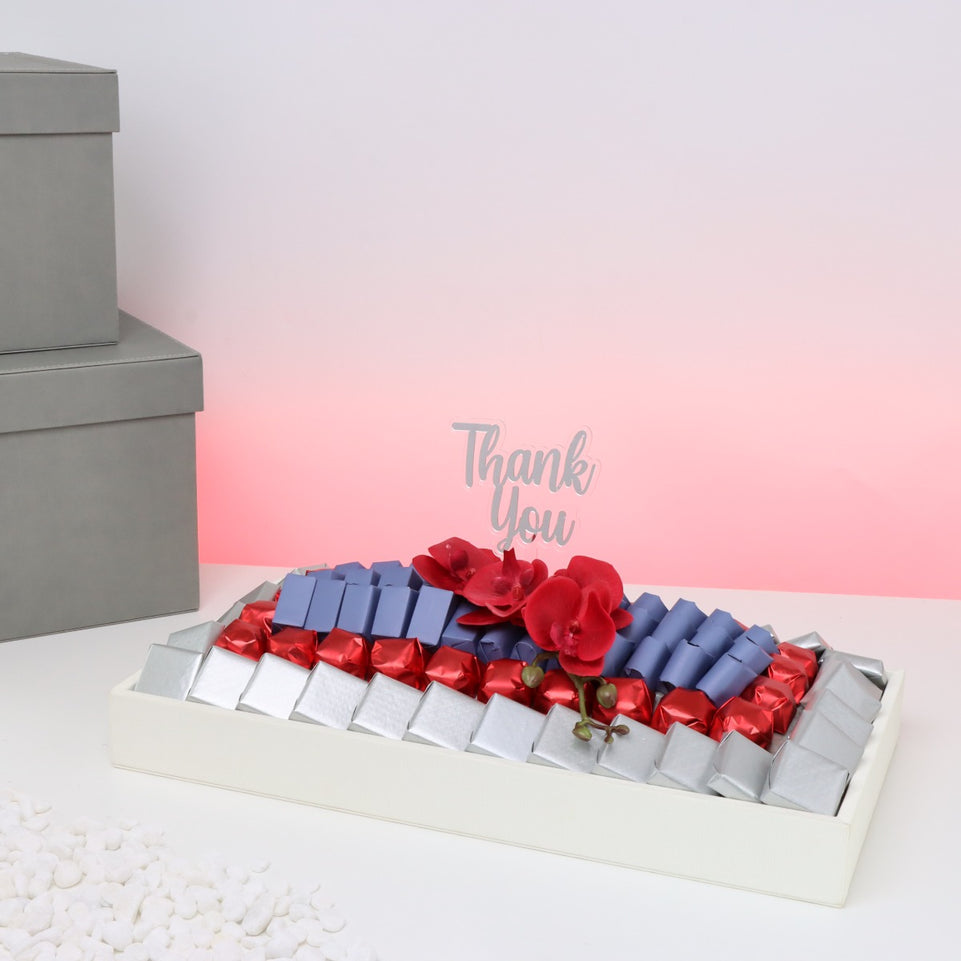 Thank you orchid decorated chocolate leather tray