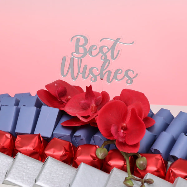 Best wishes orchid decorated chocolate medium leather tray