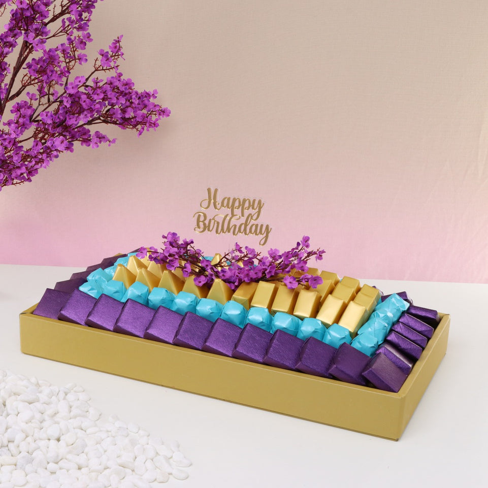 Happy birthday cherry blossom floral decorated chocolate leather tray