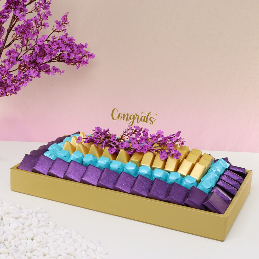 CONGRATS CHERRY BLOSSOM FLORAL DECORATED CHOCOLATE LEATHER TRAY