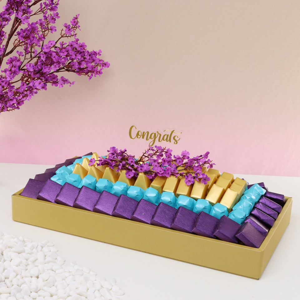 Congrats cherry blossom floral decorated chocolate leather tray