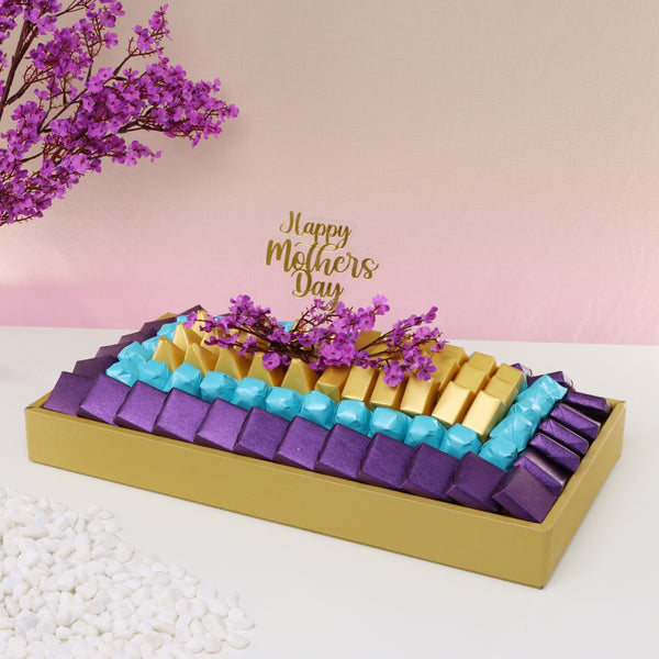 Happy mother's day cherry blossom floral decorated chocolate leather tray