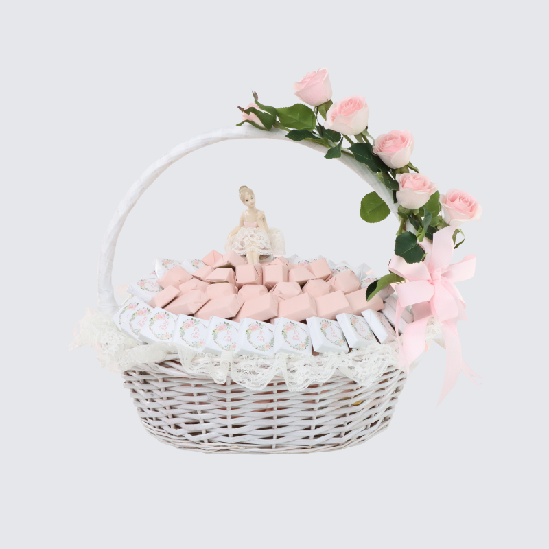 Baby girl personalized ballerina decorated chocolate large basket