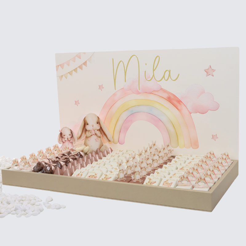 Baby girl rabbit theme decorated chocolate large leather tray