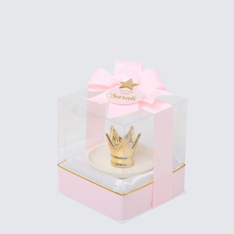 Welcome baby personalized ceramic crown holder clear box