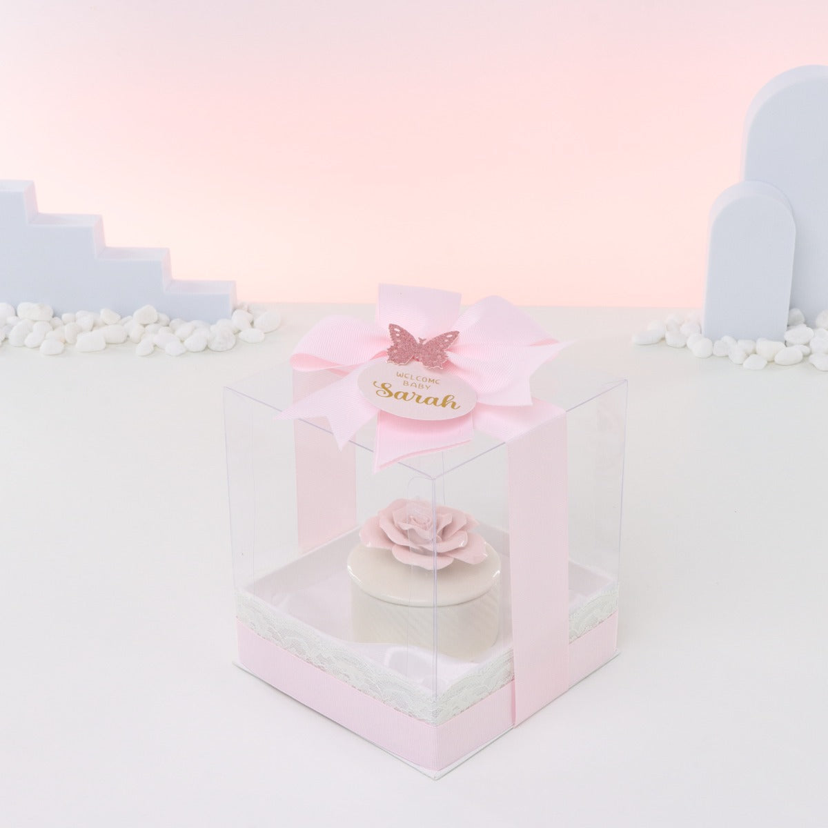 Set of 20 boxes baby girl rose flower trinket box giveaway