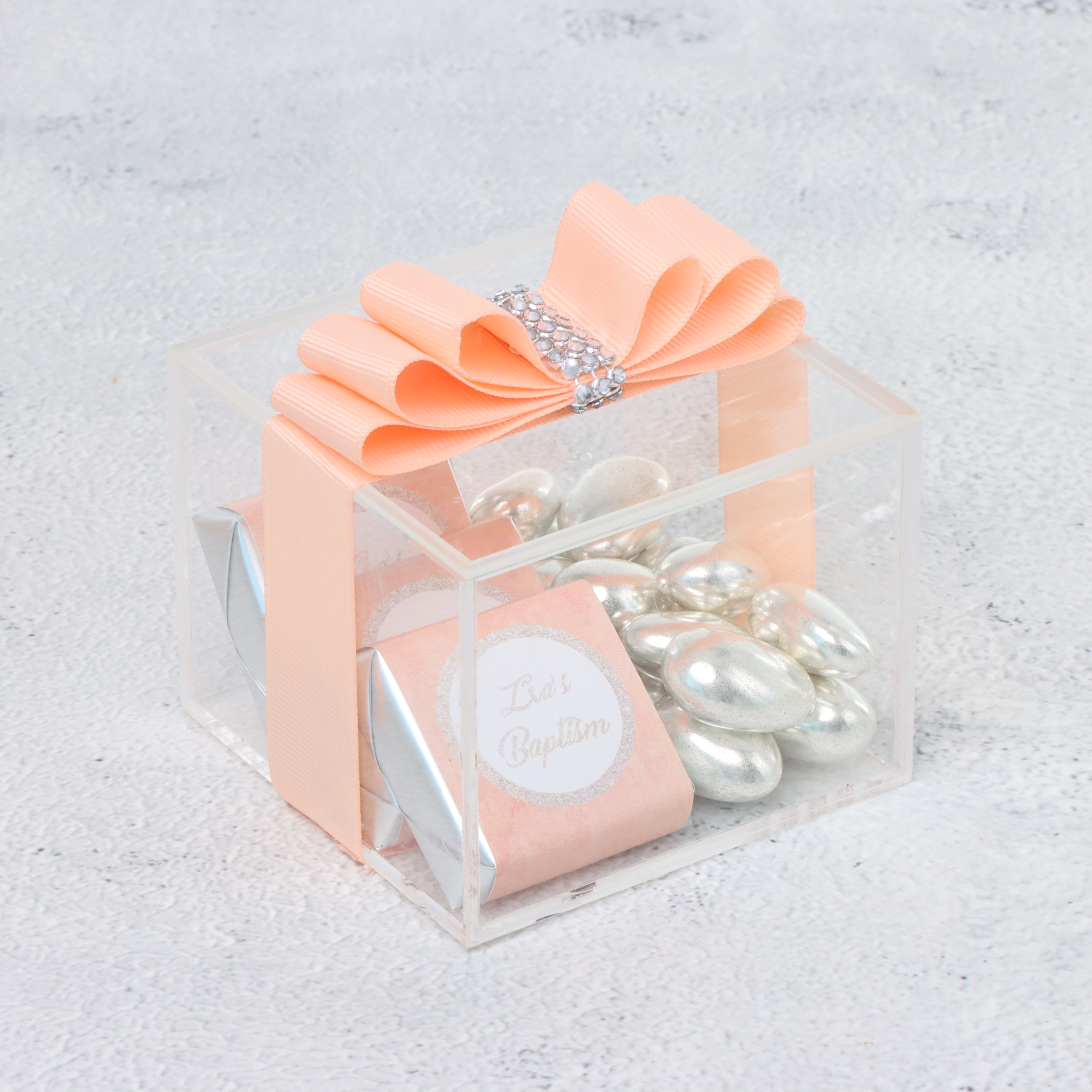 Set of 20 Baby ribbon decorated chocolate acrylic box