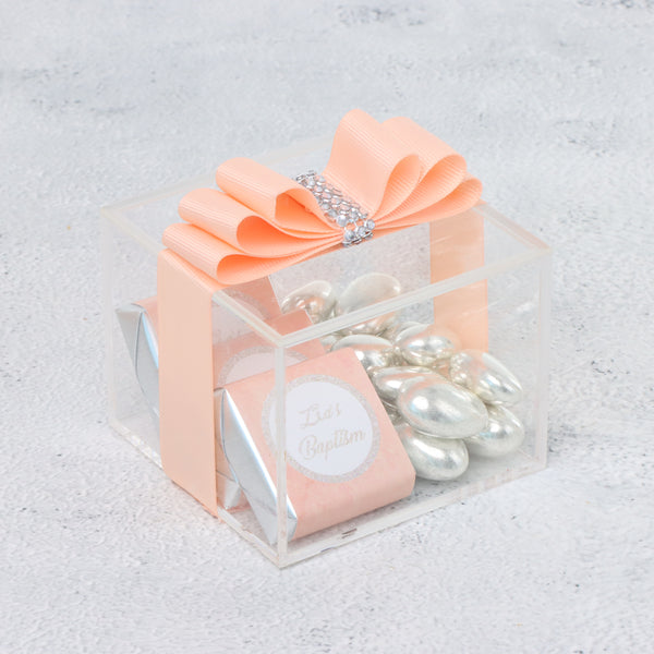 Set of 20 Baby ribbon decorated chocolate acrylic box