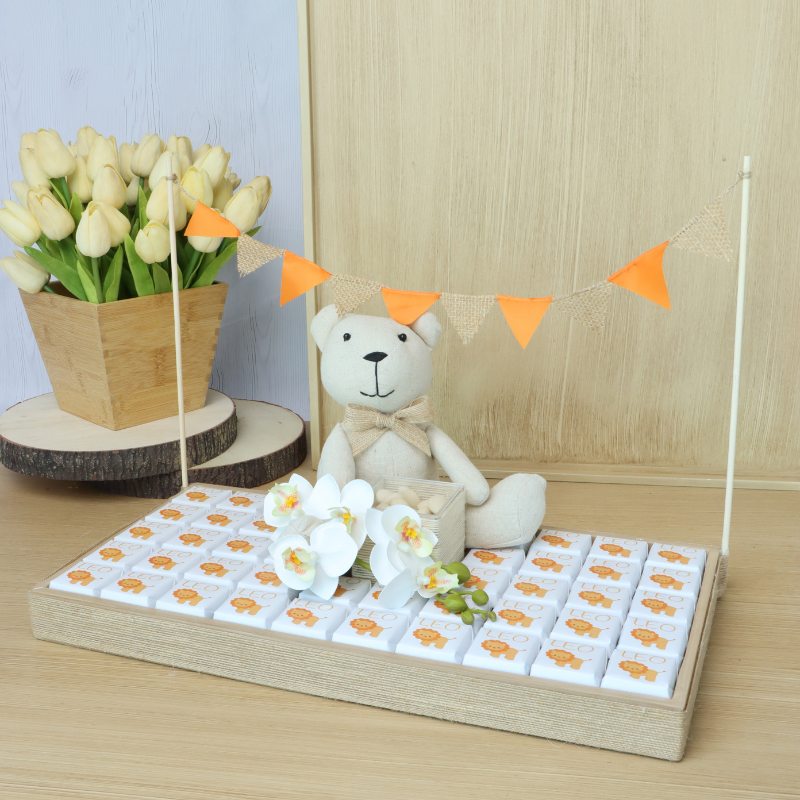 Baby boy lion theme premium chocolate wooden tray