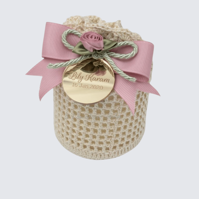 Baby personalized decorated candle crochet bag