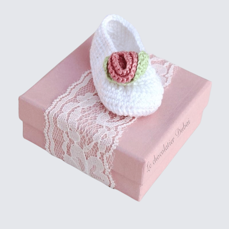 Crochet shoe decorated chocolate box