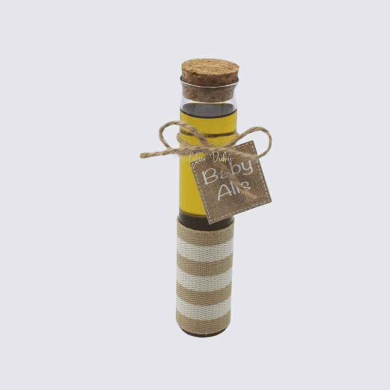 Baby decorated rustic olive oil bottle