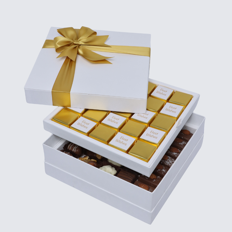 "Best wishes" gold designed 2-layer chocolate hard box