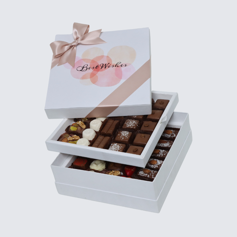 "BEST WISHES" CIRCLE DESIGNED 2 -LAYER CHOCOLATE HARD BOX