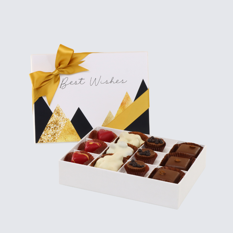 Best wishes geometric designed 12- piece chocolate hard box