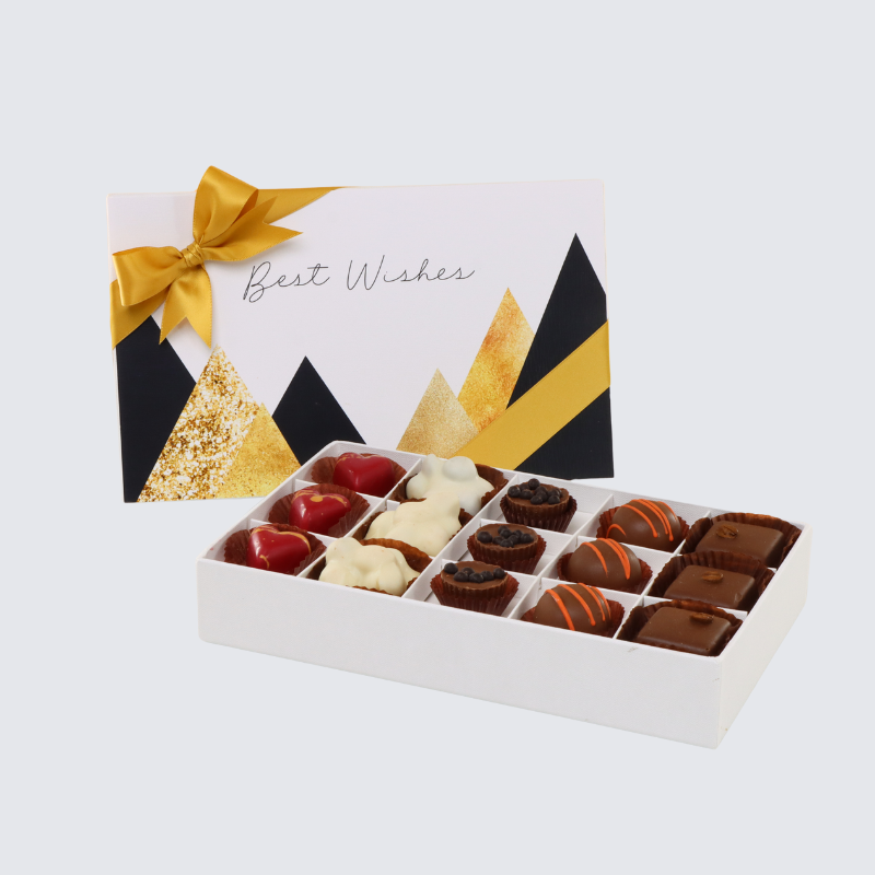 BEST WISHES GEOMETRIC DESIGNED 15- PIECE CHOCOLATE HARD BOX