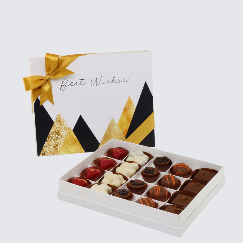 BEST WISHES GEOMETRIC DESIGNED 20- PIECE CHOCOLATE HARD BOX