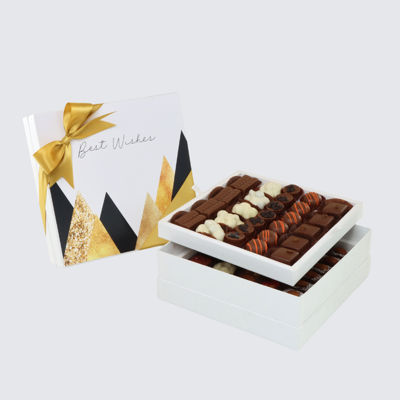 BEST WISHES GEOMETRIC DESIGNED 2-LAYER CHOCOLATE HARD BOX