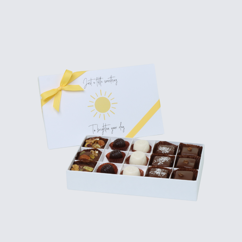 "Brighten your day" sun designed chocolate 15-piece chocolate hard box