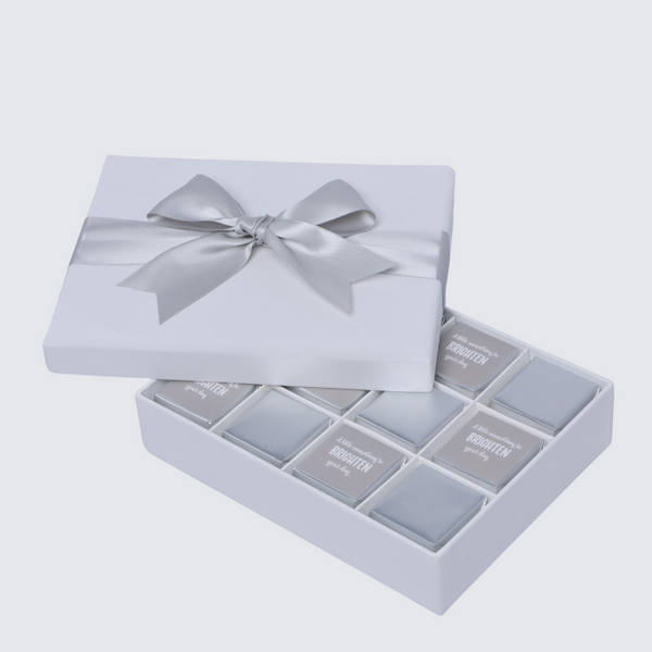 "Brighten your day" classic silver designed 12-piece premium chocolate hard box