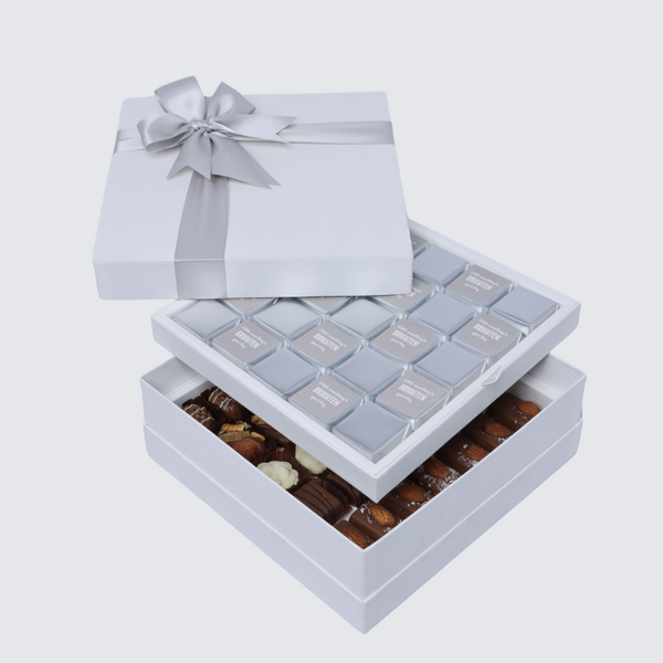 "Brighten your day" classic silver designed 2-layer premium chocolate hard box