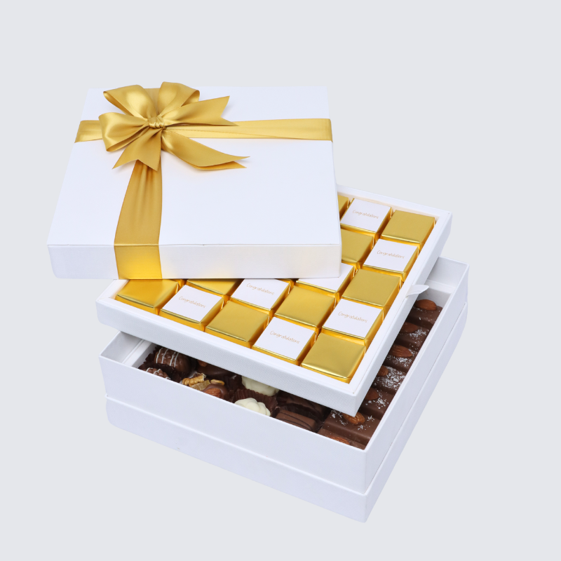 "Congratulations" gold designed 2-layer chocolate hard box