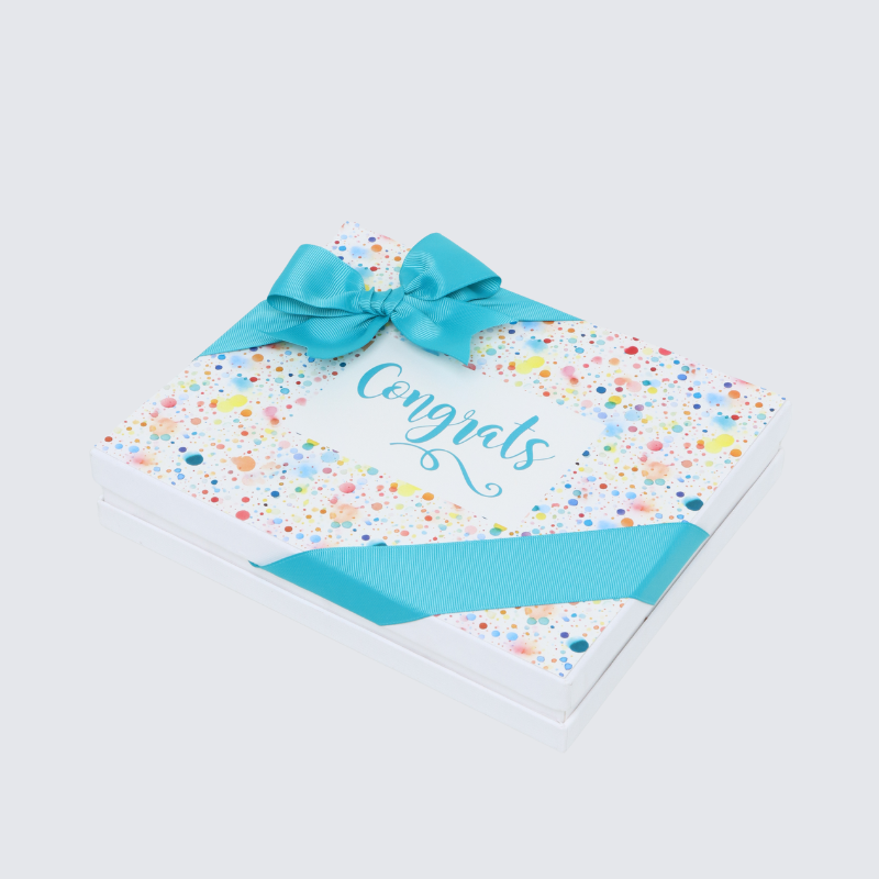 "CONGRATS" COLORED BUBBLE DESIGNED 20-PIECE CHOCOLATE HARD BOX