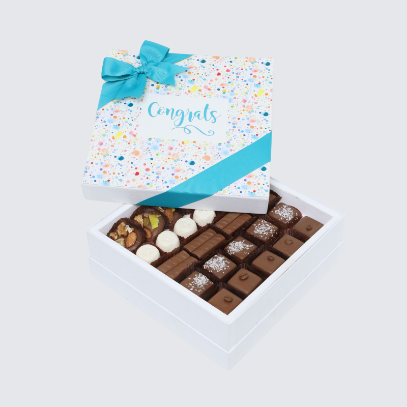 "Congrats" colored bubble designed  chocolate hard box