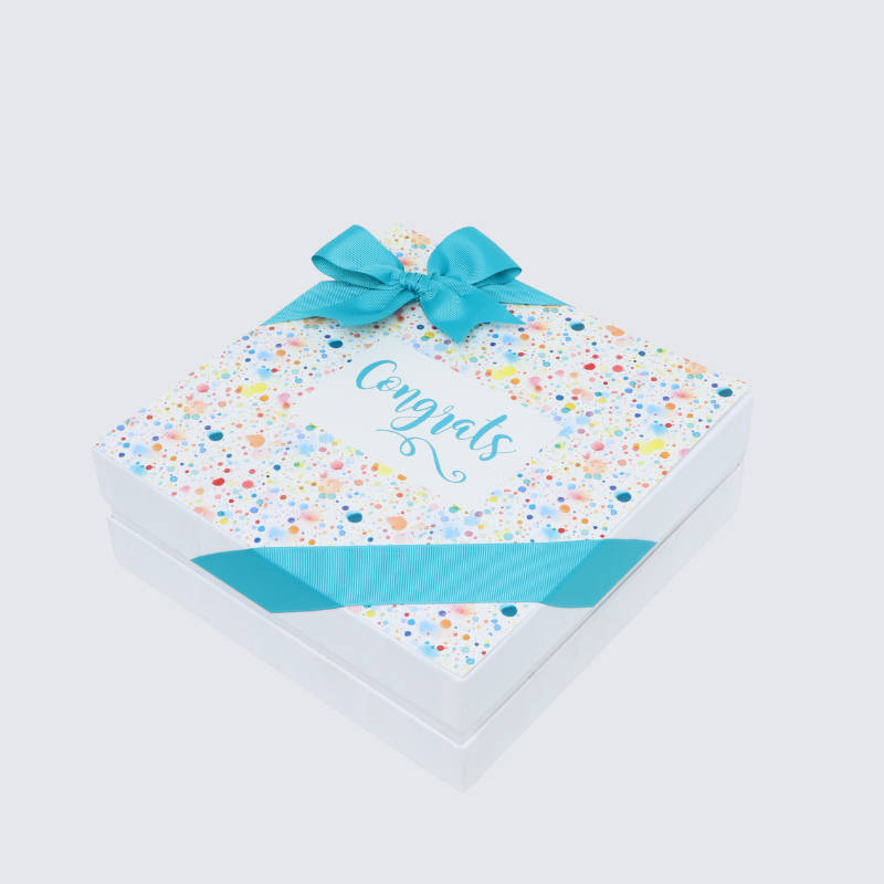 "CONGRATS" COLORED BUBBLE DESIGNED 2-LAYER CHOCOLATE HARD BOX