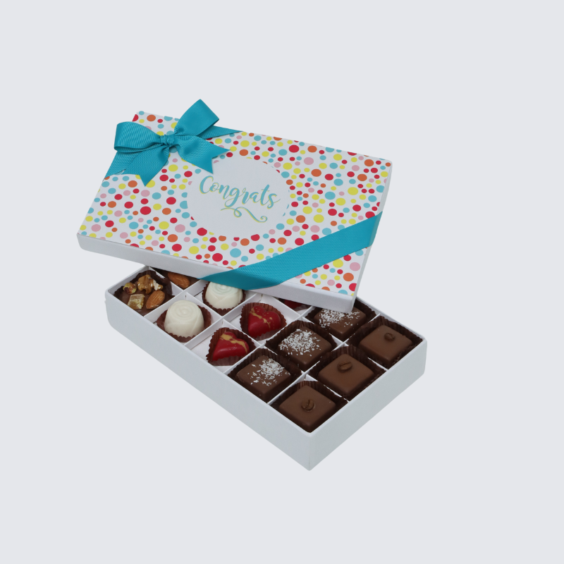 "Congrats" circle colored designed 15-piece chocolate hard box