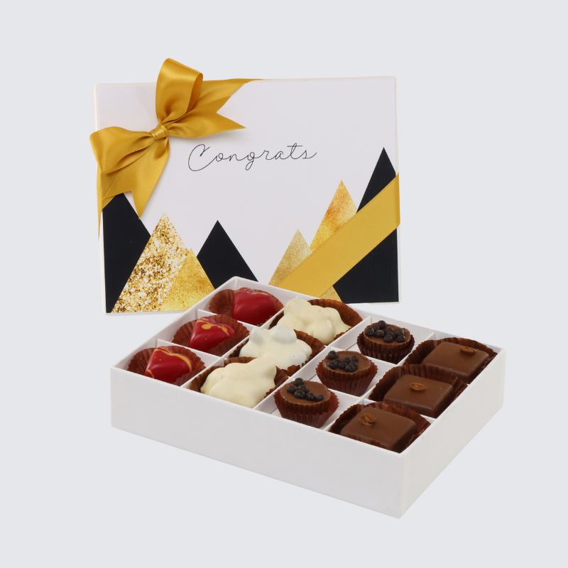 Congrat's geometric designed 12- piece chocolate hard box