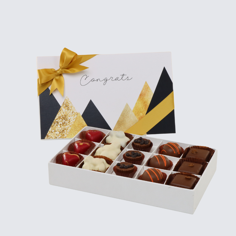 Congrats geometric designed 15- piece chocolate hard box