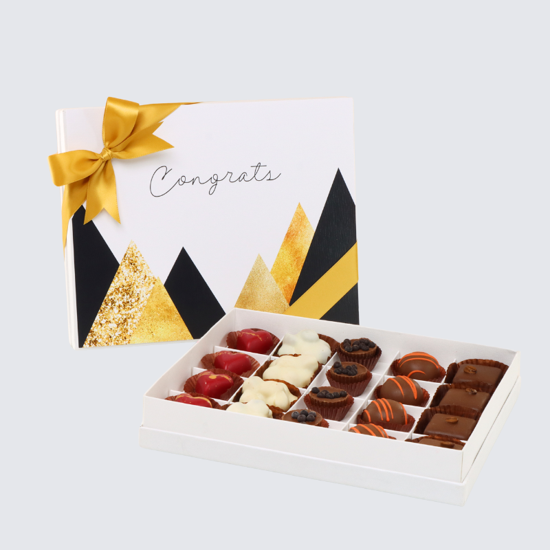 Congrats geometric designed 20- piece chocolate hard box