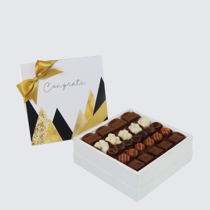 Congrats geometric designed 25- piece chocolate hard box