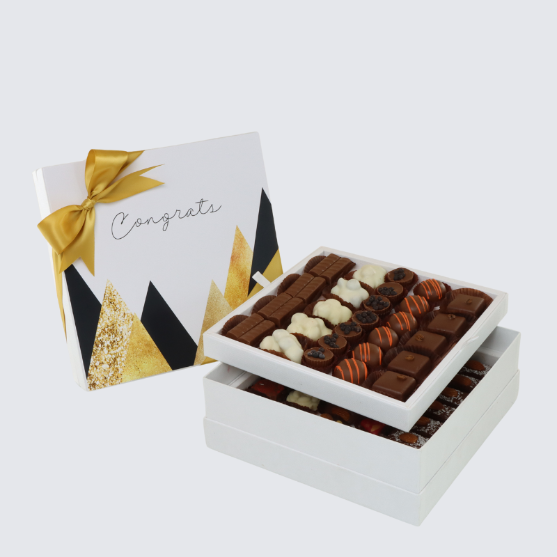 Congrats geometric designed 2-layer chocolate hard box