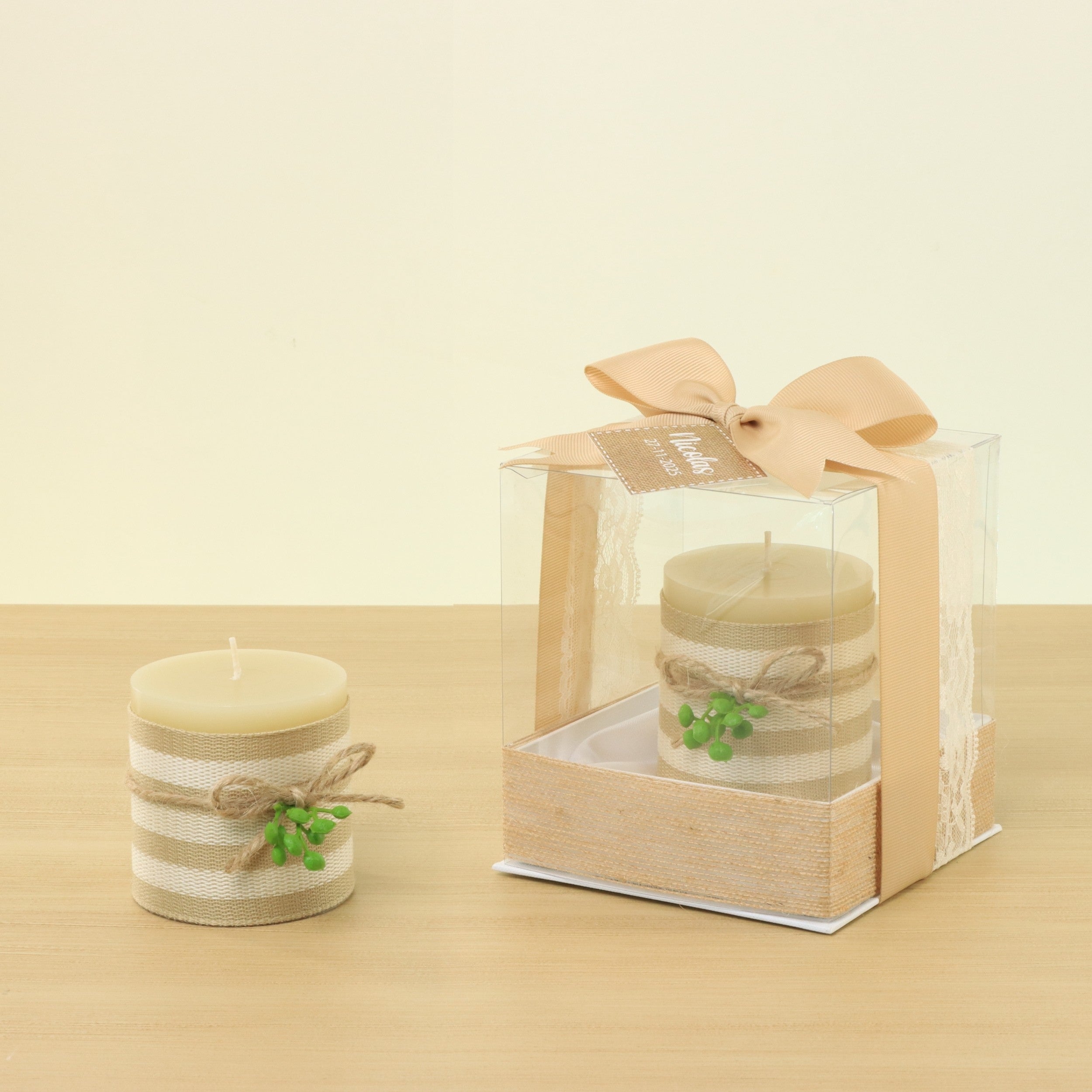 Set of 20 Baby personalized rustic decorated candle box giveaway