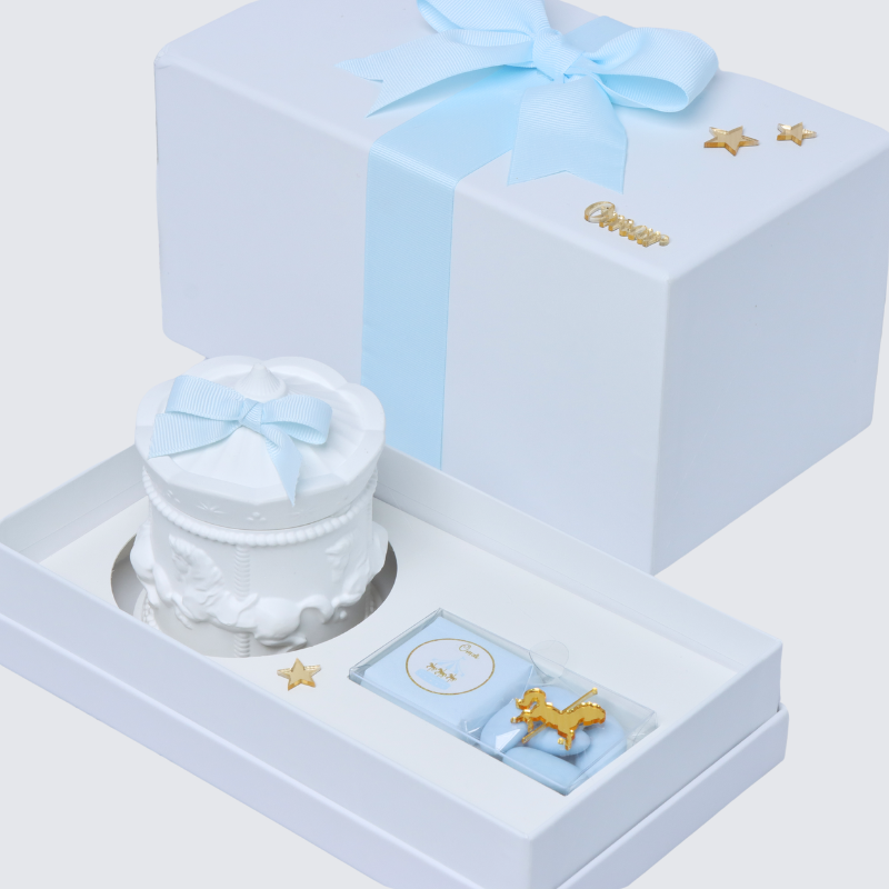 CAROUSEL THEMED BABY BOY PERSONALIZED CAROUSEL CANDLE GIVEAWAYS