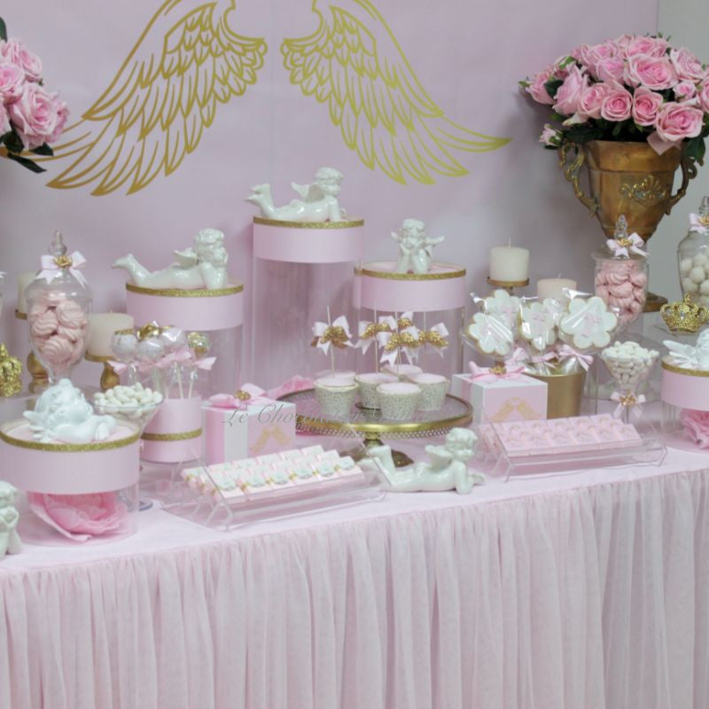 Baby girl angel theme dessert table