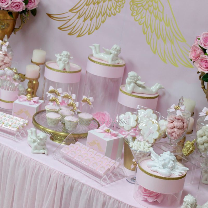 Baby girl angel theme dessert table