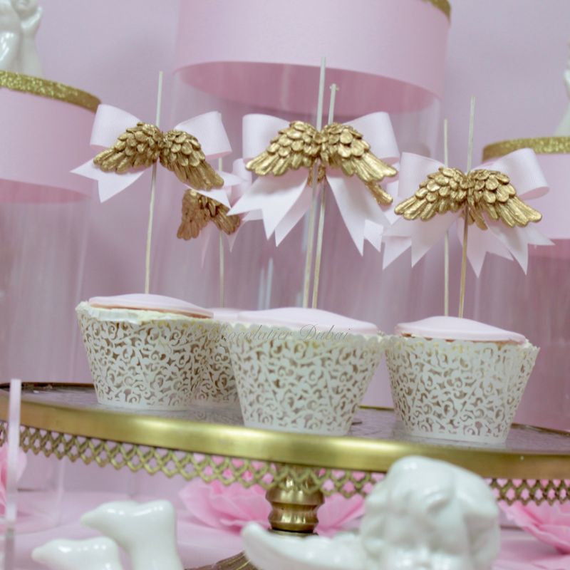 Baby girl angel theme dessert table