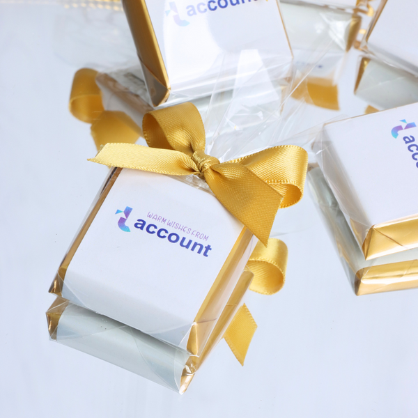 Corporate branded premium loose chocolate pack with ribbon