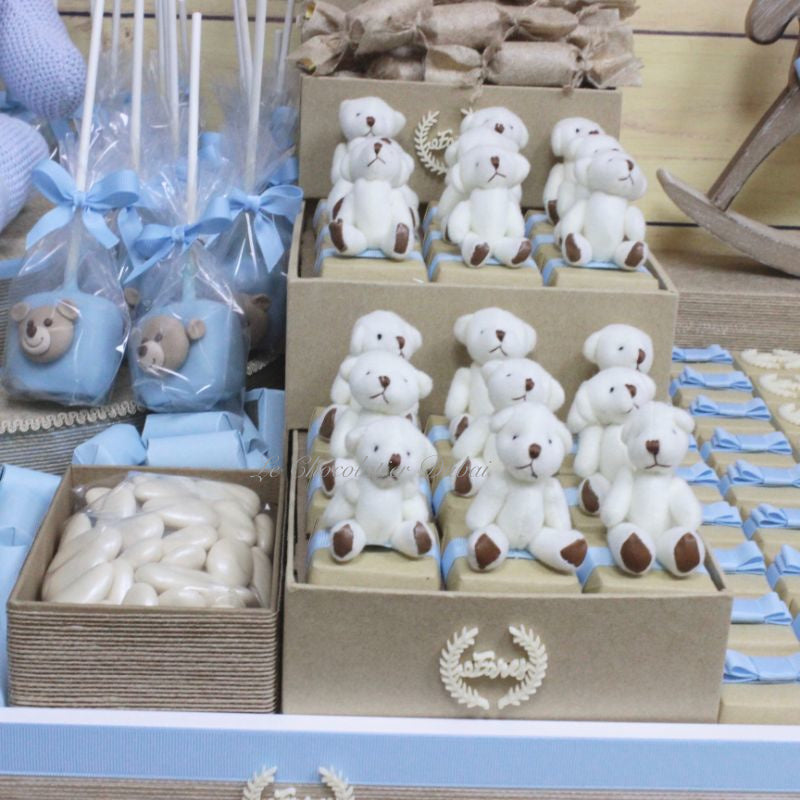 Baby boy teddy theme decorated chocolate wood stand