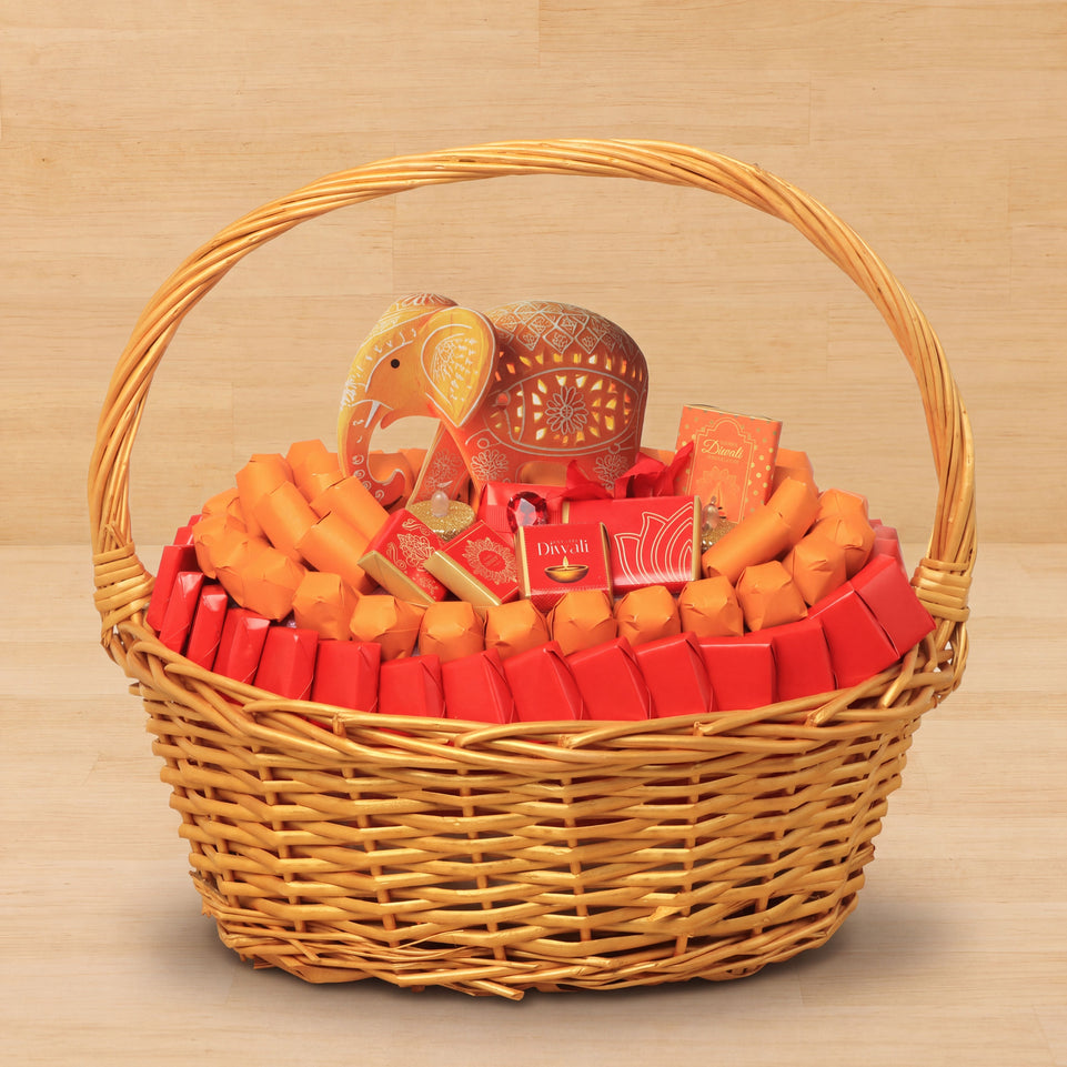 Happy Diwali with elephant acrylic customized premium chocolate large basket