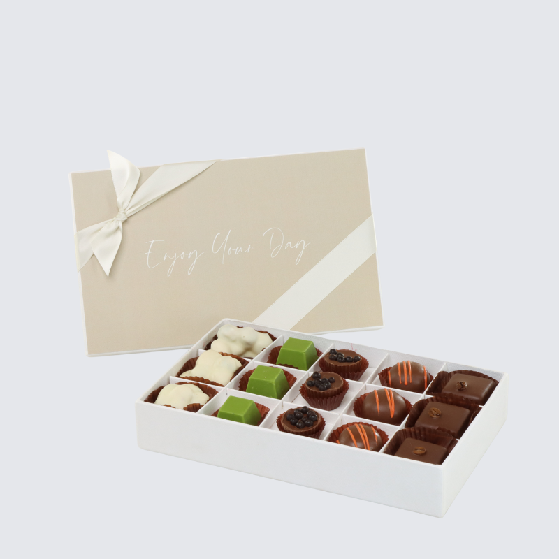 Enjoy your day minimalist designed 15-piece chocolate hard box