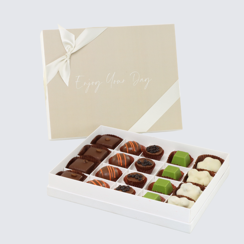 Enjoy your day minimalist designed 20-piece chocolate hard box