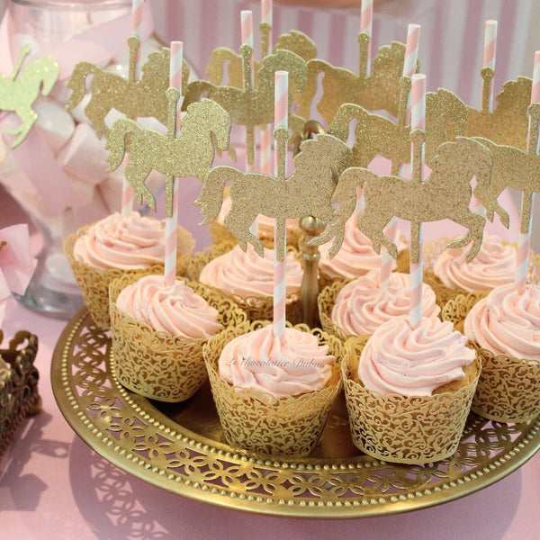 Baby girl carousel theme dessert table
