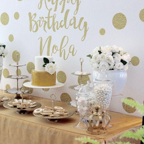 Birthday gold white dessert / sweets table
