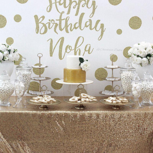 Birthday gold white dessert / sweets table