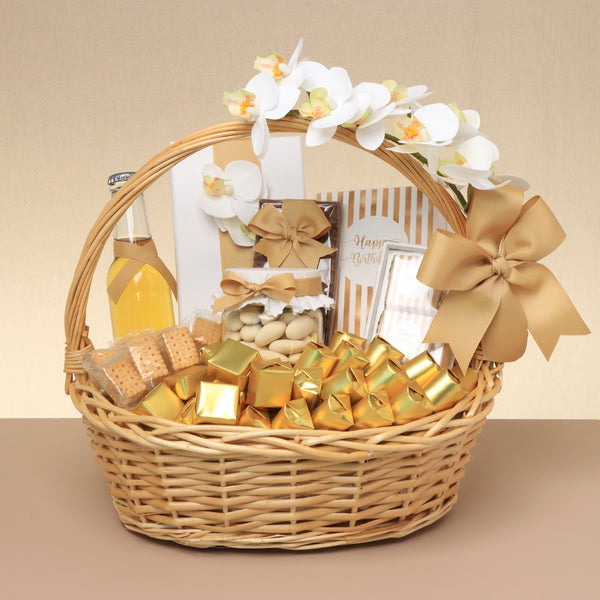 Rustic designed "happy birthday" premium chocolate & sweets medium basket
